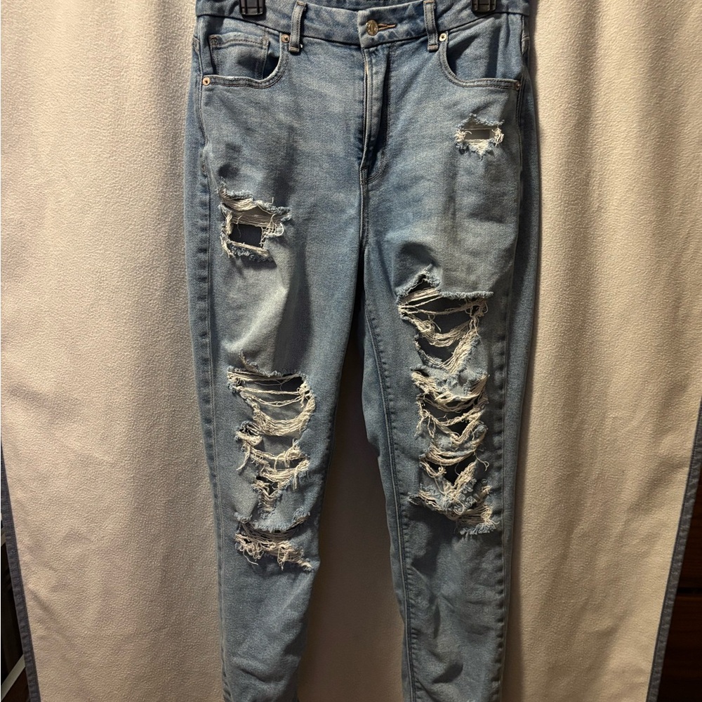 American Eagle Outfitters Ripped Light Blue Boyfriend Jeans